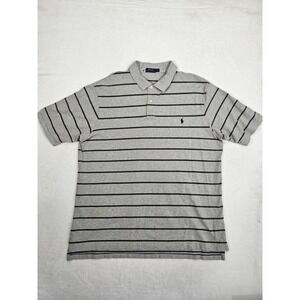 Vintage‎ Polo Ralph Lauren Mens XL Polo Shirt Grey Gray Striped Pony Logo
